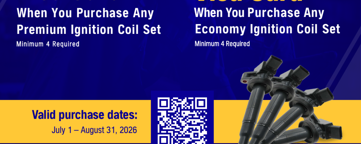 NAPA AutoCare ignition coil rebate flyer, up to $25 prepaid card, July 1 to August 31 2026